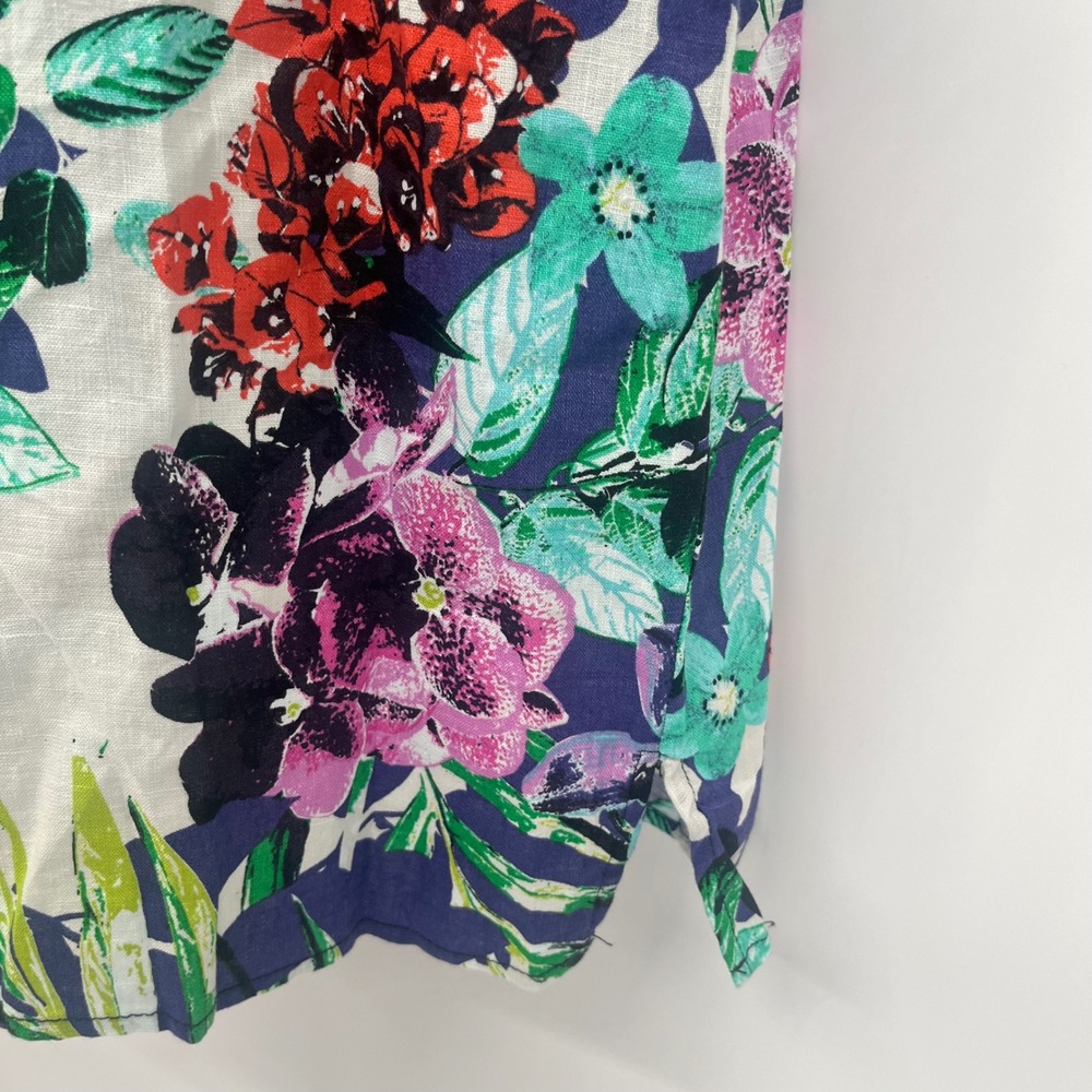 100% Linen Keyhole Shift Dress Women XS C&C California Blue Floral Sleeveless - Picture 5 of 9